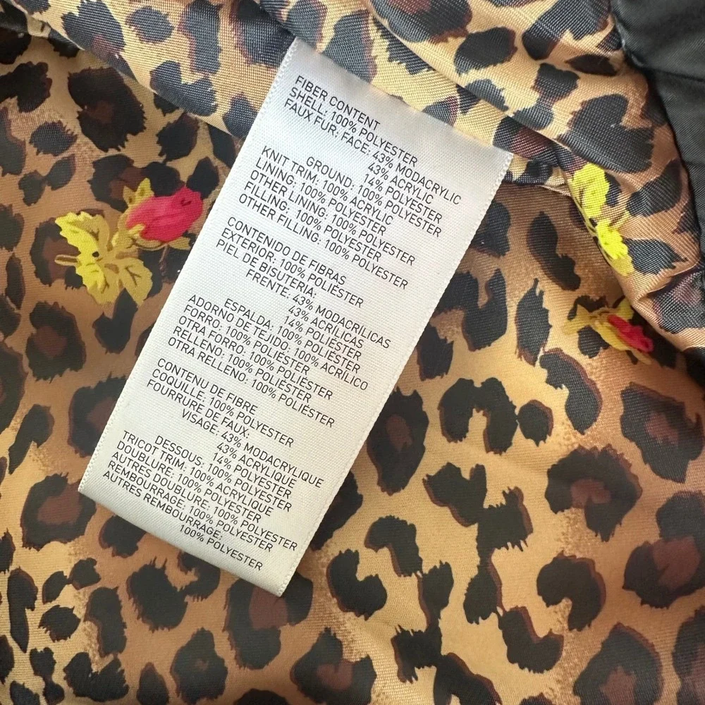 Betsey Johnson Youth Medium High Black Puffer Coat Faux Fur Hood Leopard‎ Lining